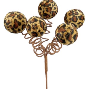 Cheetah ball pick, leopard ball spray, Christmas picks for tree, leopard decor, leopard print velvet style ball spray