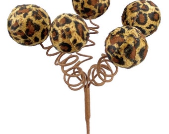 Cheetah ball pick, leopard ball spray, Christmas picks for tree, leopard decor, leopard print velvet style ball spray