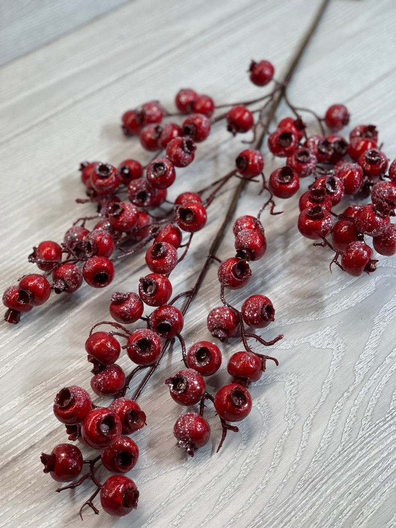 Iced Berry stems red berry pick artificial berries large Etsy