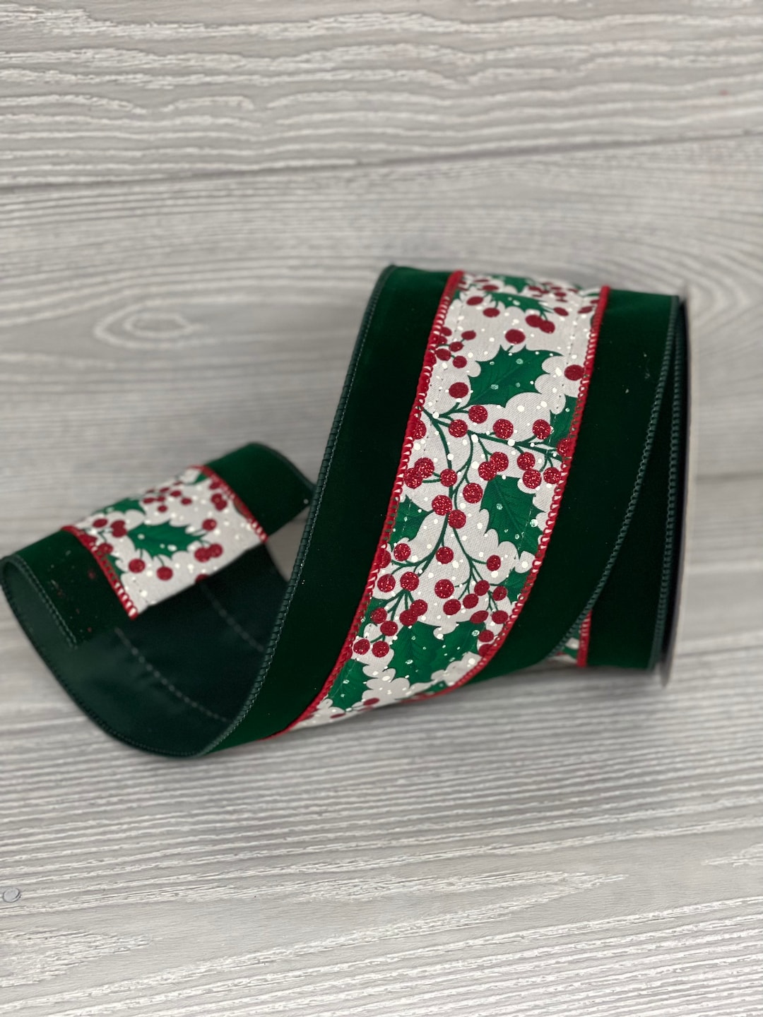 Green Velvet Christmas Ribbon for Tree, Christmas Holly Ribbon, Green ...