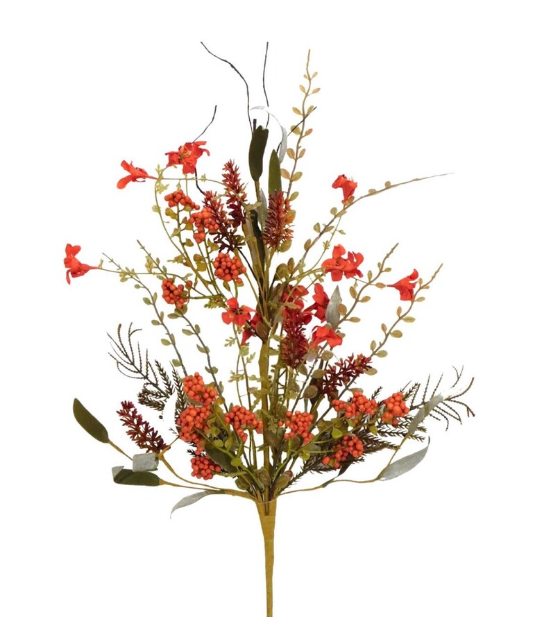 Fall Faux Flowers Orange Filler Flowers 60919 Floral Spray Etsy