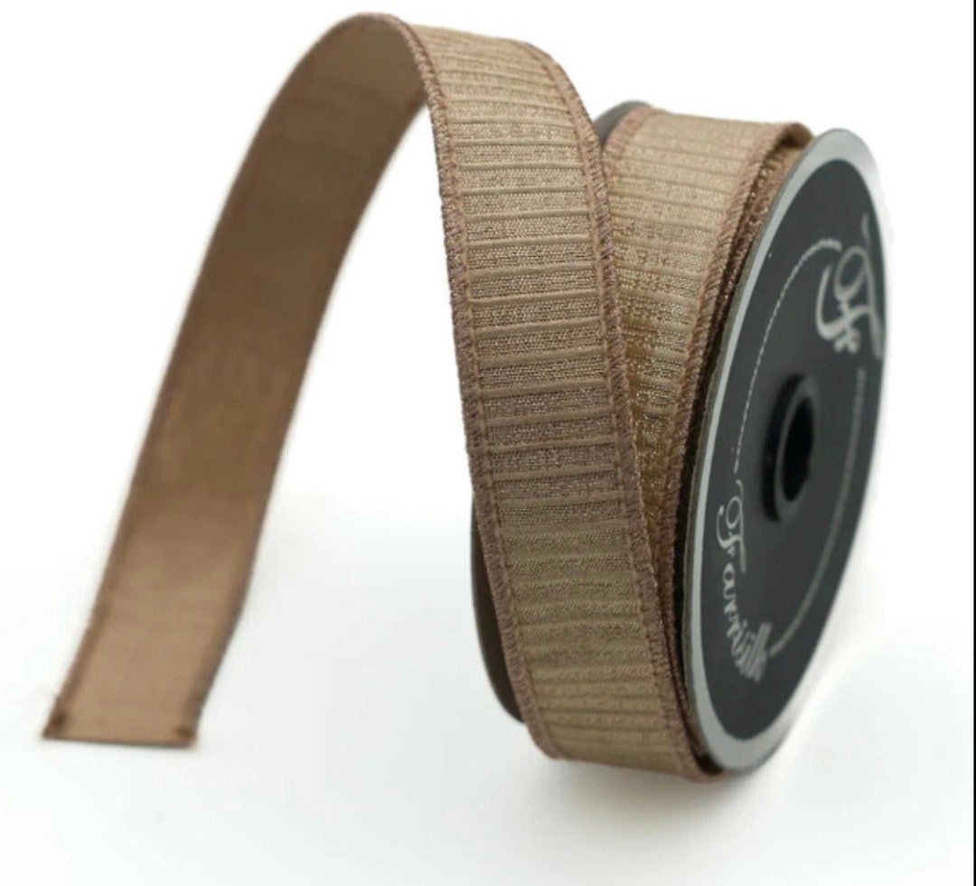 Farrisilk Rose Gold Trim Christmas Ribbon, Rose Gold Wired Ribbon