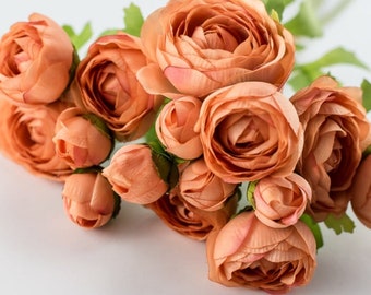 Artificial Ranunculus, peach silk flowers, creamy peach flowers, silk flower bundle, artificial flowers, silk flowers for vase