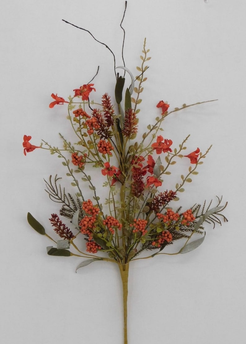 Fall Faux Flowers Orange Filler Flowers 60919 Floral Spray Etsy