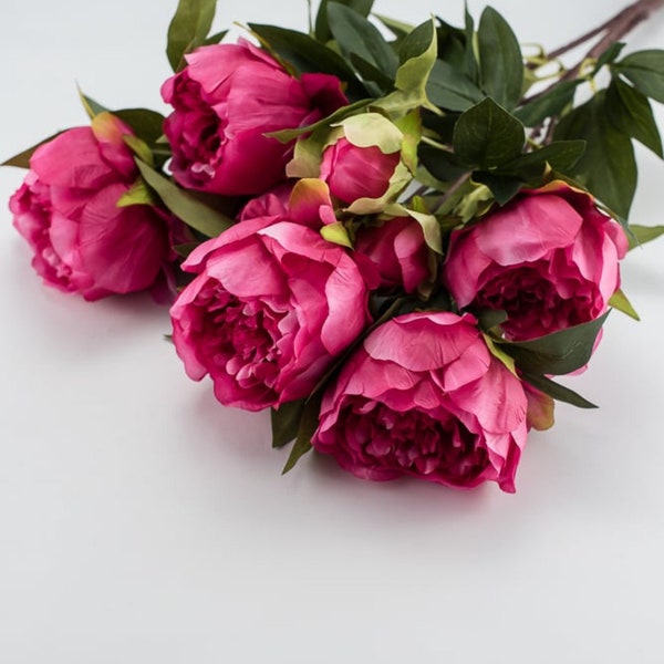 Artificial pink peonies, hot pink flower bush, peony flower bush, peonies silk flowers, faux flowers, diy bright pink, Mother’s Day flowers