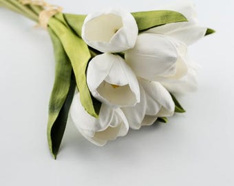 Artificial tulips, white real touch flowers, flowers for vase, spring flowers, white flowers, fake tulips, artificial flowers, faux tulips