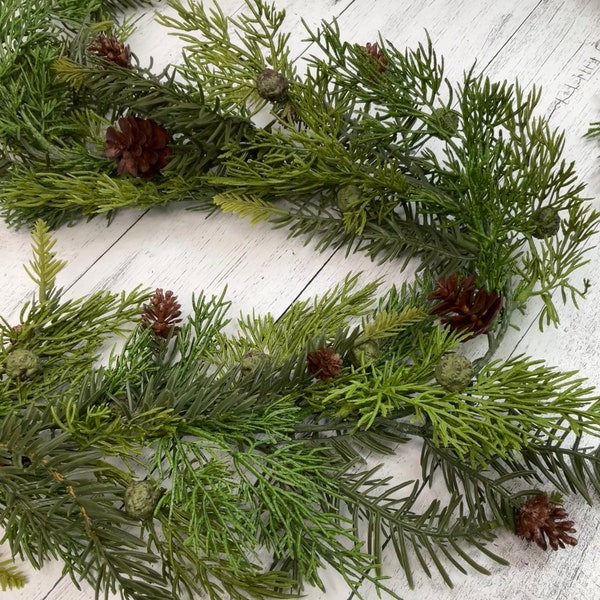 Artificial cedar garland, Christmas cedar garland, faux Pine and cedar garland for mantle. Winter garland for decorating. 6’ Life like