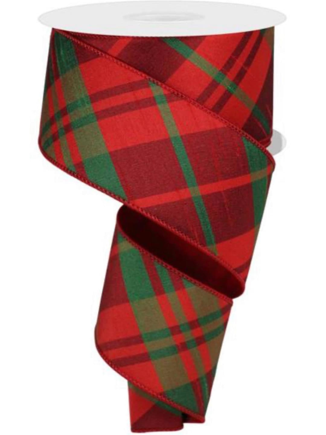 Christmas Plaid Ribbon, Red and Green Wired Ribbon, 10 Yards 2.5 Red