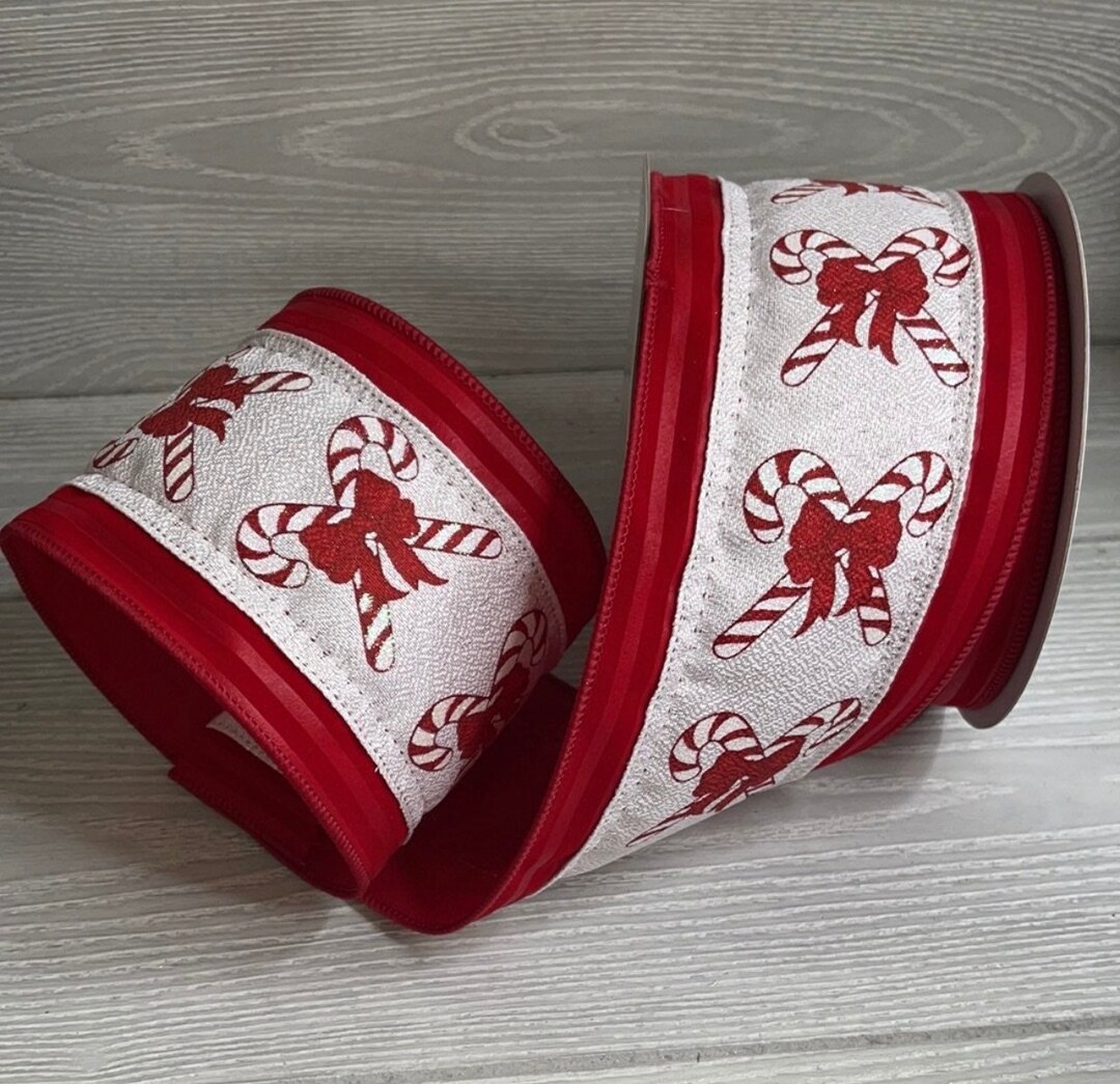 Peppermint Christmas Ribbon, Red and White 4 Wired Ribbon, Candy Cane