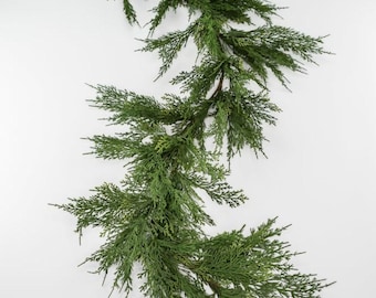 Real touch cedar garland, artificial cedar pine for mantle 5’