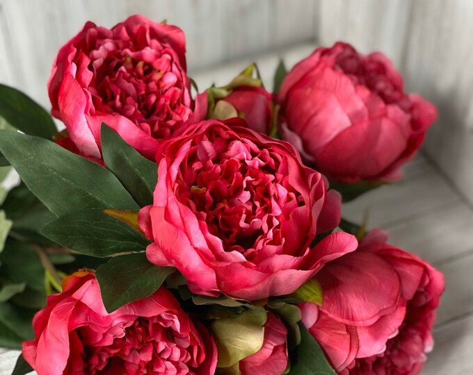 Artificial Pink Peonies Flowers, Hot Pink Peony Flower Bush, Peonies
