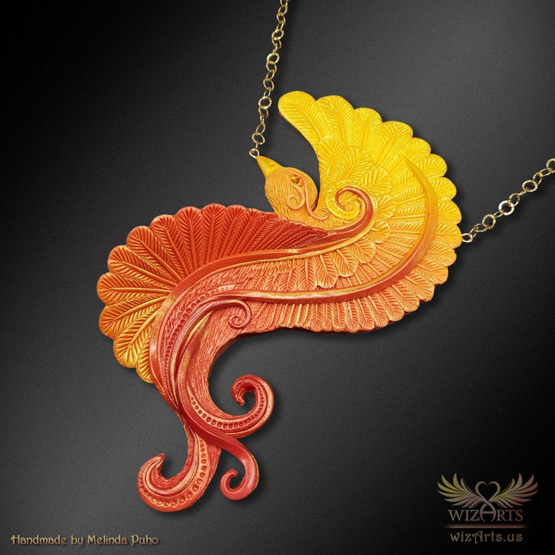Phoenix Rising Handmade Phoenix Necklace Unique Polymer Etsy