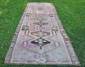 OUSHAK RUG,Vintage Rug,Turkish Oushak Rug,Bohemian Floor Rug,Vintage Handwoven Home Decor Rug,Vivid Colors Rug,145x475cm/4'10''x 15'7''feet