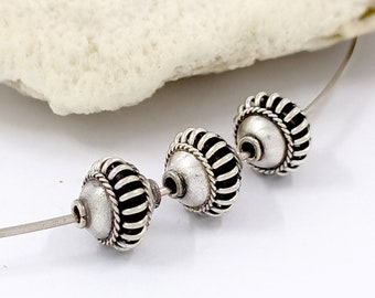 4pcs 8.5mm Sterling silver Bali beads handmade beads Jewelry making beaded supplies Oxidized antique finish wire plain beads