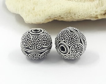 2pcs 10mm/12mm, Sterling silver Bali beads, handmade silver beads, granulated bead, jewelry supplies.