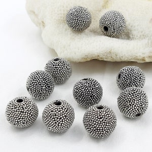 10/14/16mm Sterling silver Bali beads granulated handcrafted antique finish (1 - 2pcs)