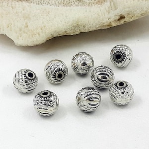 4 pieces, 7mm Sterling silver round beads, Handcrafted beads, antique finishing, oxidation