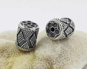 2 Stück, 13.5mm x Durchmesser 10mm handgemachte Sterling Silber Zylinder Perlen, 10mm Bali Silber Perlen, Silber Barrel Perlen, Bali Style Beads