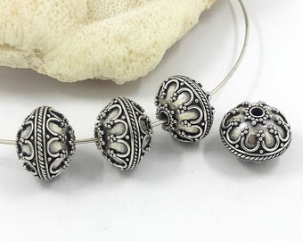 2pcs 14.5mm round x 11mm Bali silver beads, Handmade beads, Jewelry Making Supplies, Bali beads style, oxidized antique finish.