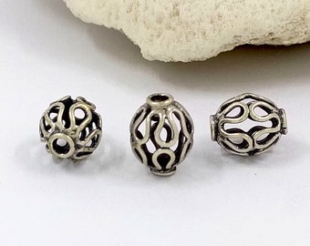 6 Stück 9x7mm Draht Perlen Sterling Silber Perlen Handgemachte Perlen Schmuckherstellung Zubehör Bali Perlen oxidiertes antikes Ende.