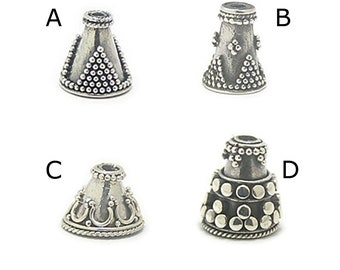 2 pieces Sterling silver Bali bead caps handcrafted, jewelry components, cone bead caps