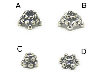 10 pieces, Bali handmade sterling silver granulated bead caps, jewelry components, Bali style