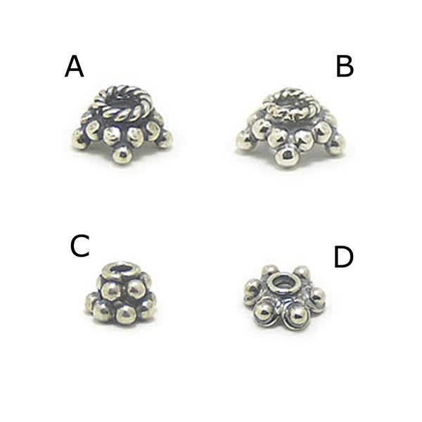 10 pieces, Bali handmade sterling silver granulated bead caps, jewelry components, Bali style