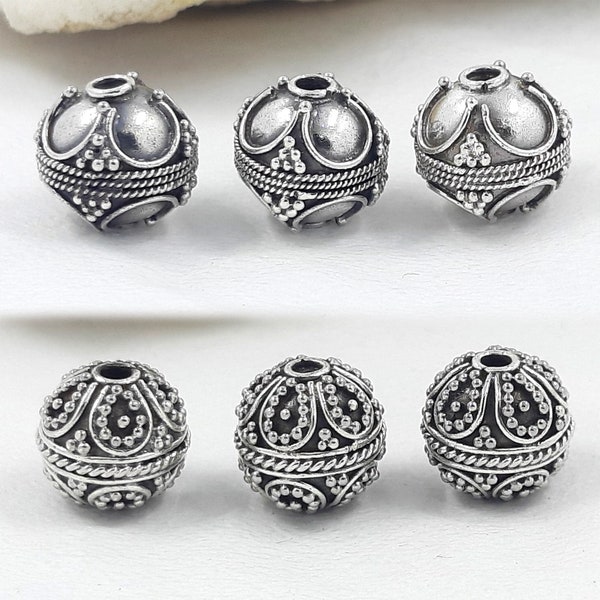 3pcs | 8.5mm Bali sterling silver beads, Handmade beads, Jewelry Making Supplies, Bali beads style, oxidized antique finish.