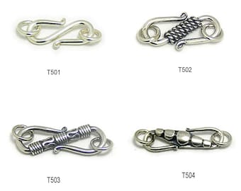 2 pcs of Bali Sterling silver S clasps toggles, handmade Bali style, oxidized antique finish