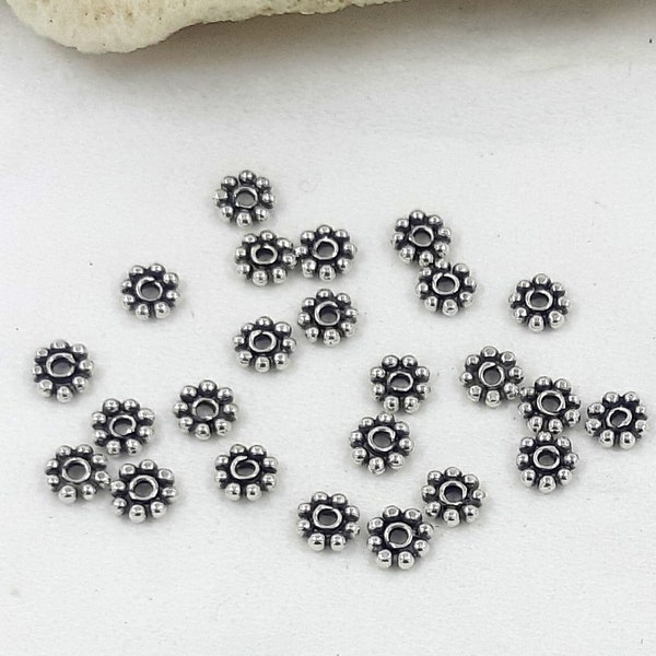50pcs, Daisy spacers 4mm, Sterling silver bead spacers handcrafted, Bali bead spacers handmade