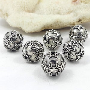 3pcs | 11.8mm Bali sterling silver beads, Handmade beads, Jewelry Making Supplies, Bali beads style, oxidized antique finish.