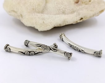 2 Stück Gebogene Rohrperlen handgemachte Sterling Silber Bali Perlen Fass und Rohr Perlen Schmuckherstellung Lieferungen