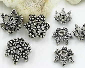 Bali handmade sterling silver granulated bead caps, big size silver caps, jewelry components, (1pcs) (4pcs)