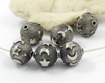 2 Stück 10mm/12mm/14mm/16mm Bali Sterling Silber Perlen handgemacht, Bali Stil, oxidiertes antikes Finish