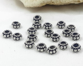 5mm/6.5mm round, Sterling silver bead spacers handcrafted, Bali bead spacers handmade