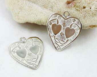 Sterling silver charm, pendant, heart shape