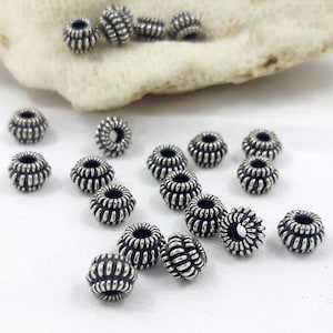 6pcs - 5,5mm long x 6.5mm Bali beads, Sterling silver bead wire spacers handcrafted