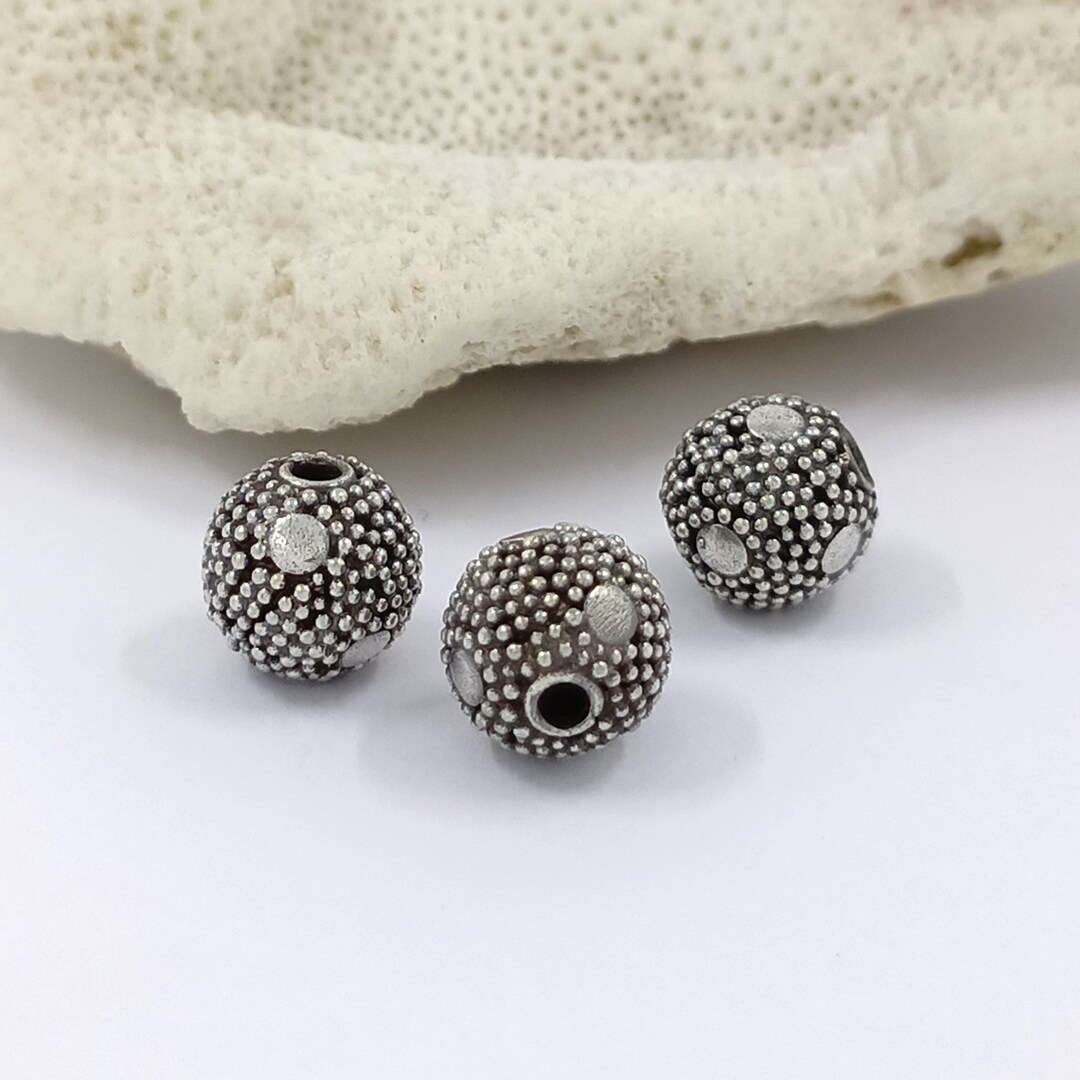 3pcs 8.5mm Handmade Bali Sterling Silver Granulated Beads Jewelry
