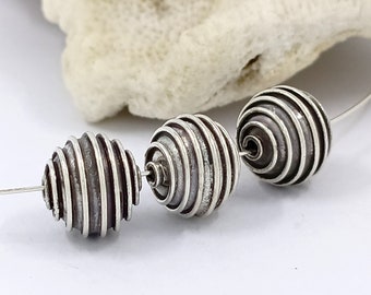 2pcs 11.5mm Sterling silver Bali round beads, Handmade beads, antique finishing, oxidation