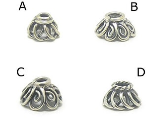 4-10 Stück, Bali handgemachte Sterling Silber Drähte Perlenkappen, Schmuckkomponenten, Bali Stil
