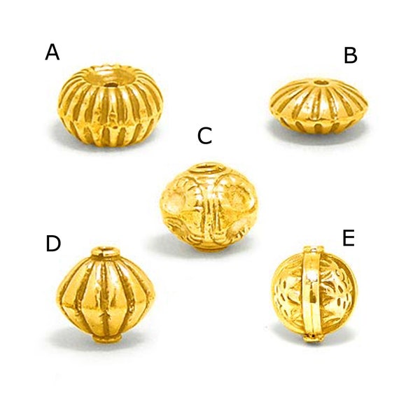 3pcs, Gold plated 22k on Sterling silver beads handcrafted, Bali silver beads, Vermeil gold, jewelry making supplies