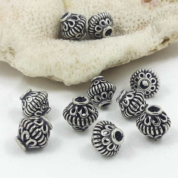 3pcs Bali sterling silver beads, Handmade beads, Jewelry Making Supplies, Bali beads style, oxidized antique finish.