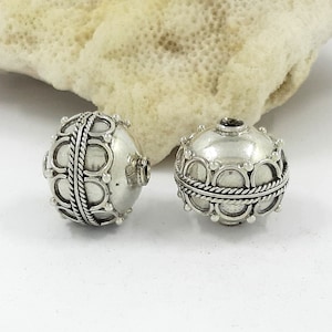2 pezzi, perline di Bali in argento Sterling da 14 mm/18 mm, perline fatte a mano, forniture per la creazione di gioielli.