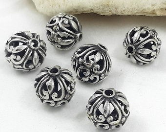 3pcs of 10mm Bali sterling silver beads, Handmade beads, Jewelry Making Supplies