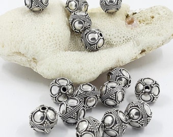 3pcs 10mm Handmade sterling silver Bali beads, oxidized antique finish