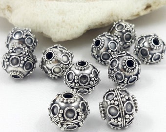 2tlg. | 10mm Sterling Silber Bali Runde Perlen, handgemachte Perlen, antike Finishing, Oxidation