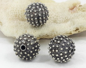 1PC, 15mm Sterling silver Bali beads, Handmade beads, Jewelry Making Supplies, Oxidized antique finish