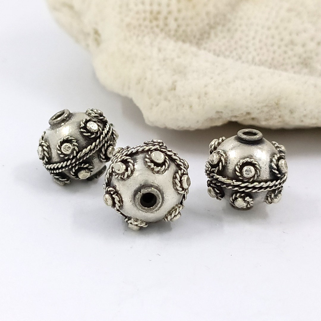 2pcs , 11mm Sterling Silver Bali Beads Handmade Beads Jewelry Making