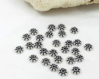 65 Stück, Daisy Spacer 3,5mm, Sterling Silber Spacer, handgefertigt, Bali Perlen Spacer