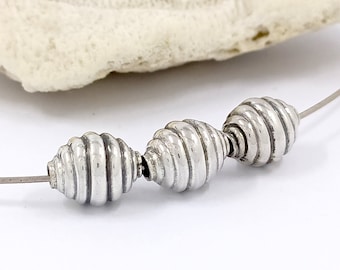 3pcs | 11.4mm long x 8.5mm Sterling silver bead, Handmade beads, Jewelry Making Supplies